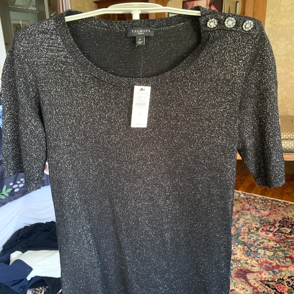 Talbots petites sparkle dress sweater  with rhinestone buttons. NWT . Retail 89. - Picture 1 of 5